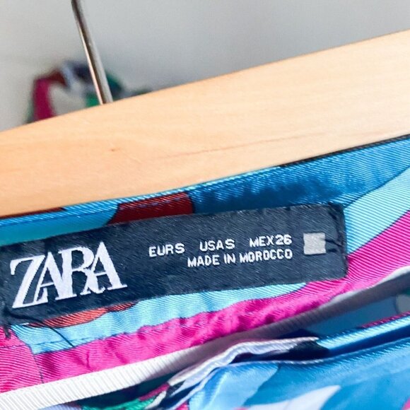 NWT Zara Colourful Psychedellic Print Wide Leg Cropped Satin  PAnts S - Picture 6 of 8